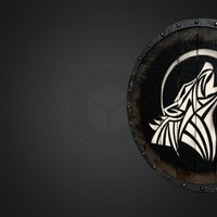 Wolf Shield bump, armor, autodesk, moon, rpg, wooden, leather, white, bolts, rust, paint, medieval, painted, new, worn, defense, accessory, adobe, head, iron, crescent, defence, rigid, weapon, maya, photoshop, texture, wood, fantasy, wolf, black, shield