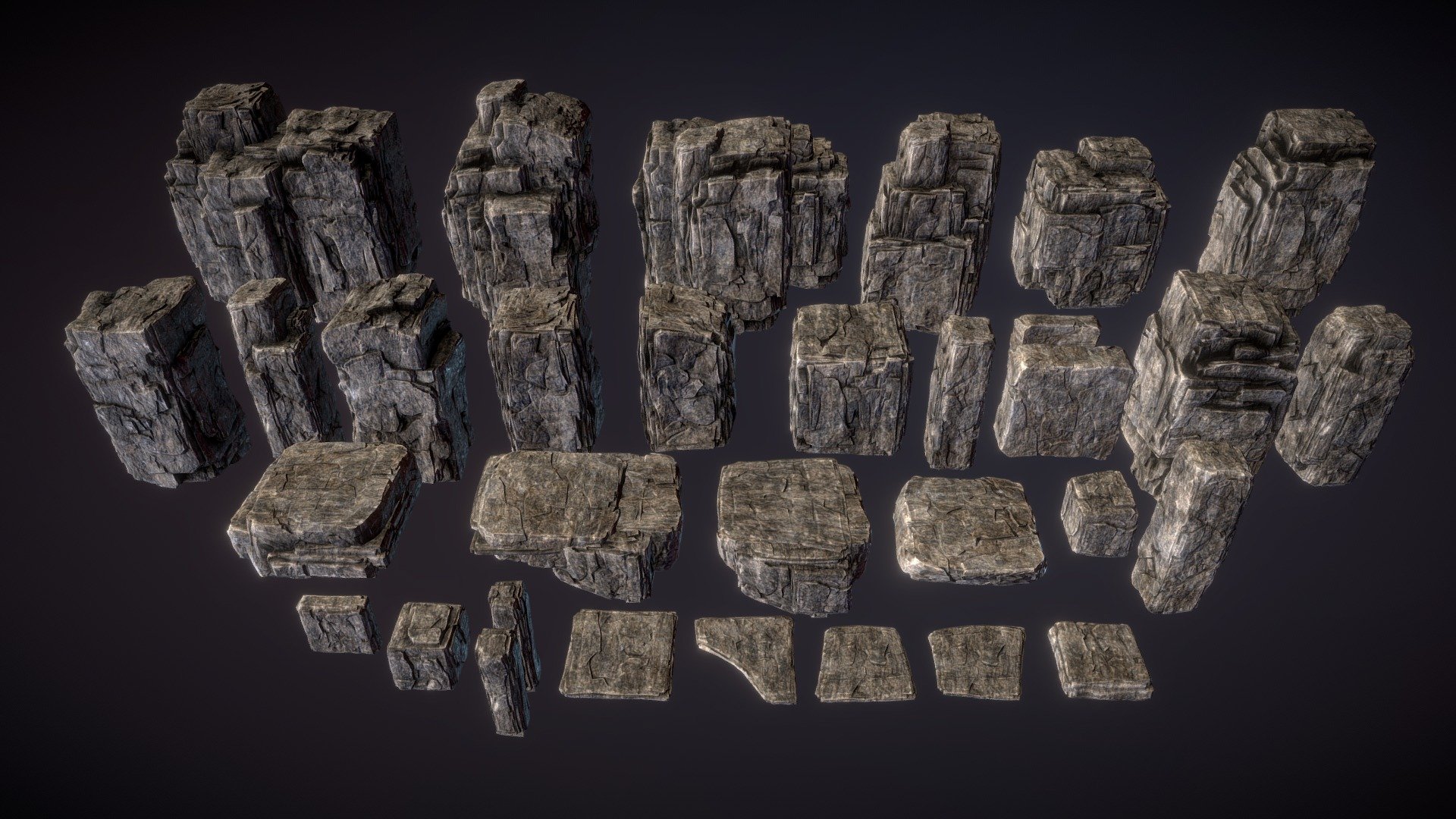 A lot of blocked rocks pieces 3d model