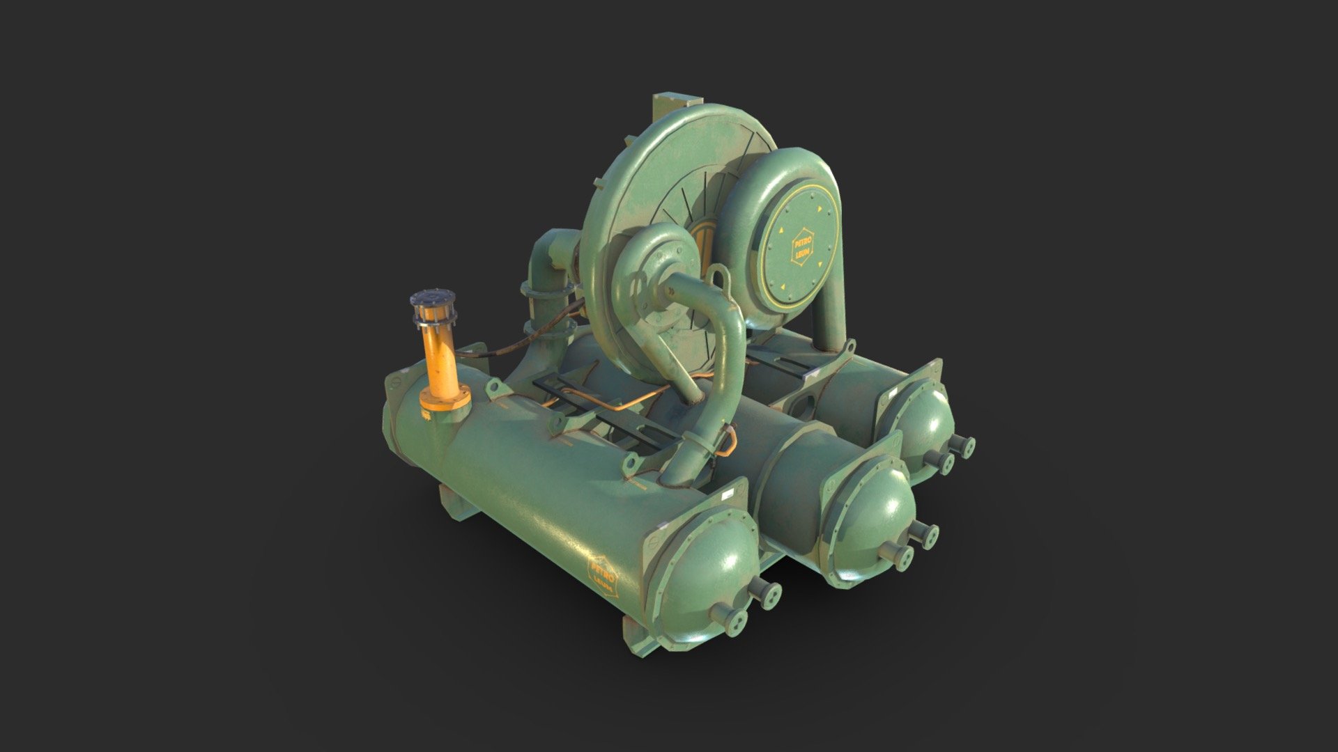 This industrial centrifugal air &amp; gas compressor including 4 LODs each to get the best optimization and the best quality. This petroleum industrial prop is used in gas treatment factory and in any chemical installations.

This AAA game assets of industrial compressor will embellish you scene and add more details which can help the gameplay and the game-design.

The material of models is unique and ready for PBR.

Low-poly model &amp; Blender native 2.90

SPECIFICATIONS




Objects : 1

Polygons : 6333

Subdivision ready : No

Render engine : Eevee (Cycles ready)

GAME SPECS




LODs : Yes (inside FBX for Unity &amp; Unreal)

Numbers of LODs : 4

Collider : No

Lightmap UV : Yes

EXPORTED FORMATS




FBX

Collada

OBJ

TEXTURES




Materials in scene : 1

Textures sizes : 4K

Textures types : Base Color, Metallic, Roughness, Normal (DirectX &amp; OpenGL), Heigh, AO

Textures format : PNG

GENERAL




Real scale : Yes

Scene objects are organized by groups
 - Industrial Compressor - Buy Royalty Free 3D model by KangaroOz 3D (@KangaroOz-3D) 3d model