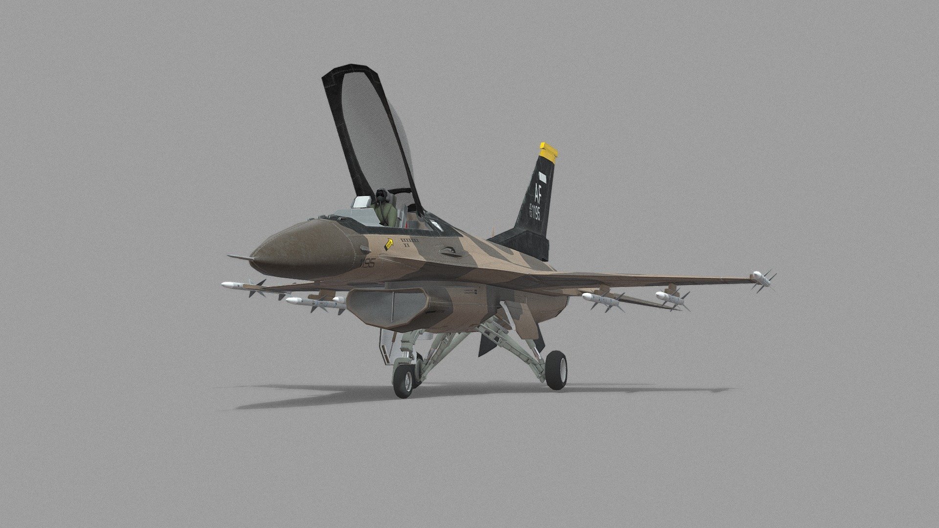 This version focuses on the new desert camo livery! Please let me know in the comments if there is any other liveries you would like to see on this model - F-16 | Desert Camo Livery - 3D model by Jacobdesigns 3d model