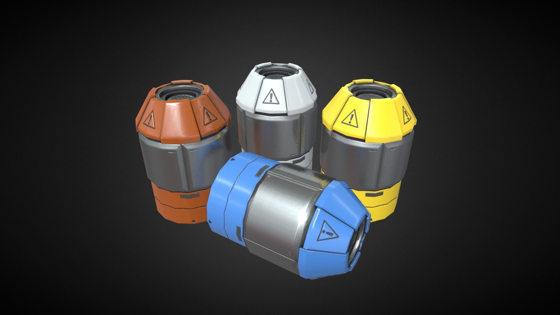 Hard surface SciFi Cylinder Canisters. Great for holding all sorts of secrets and/or reactive chemicals 3d model