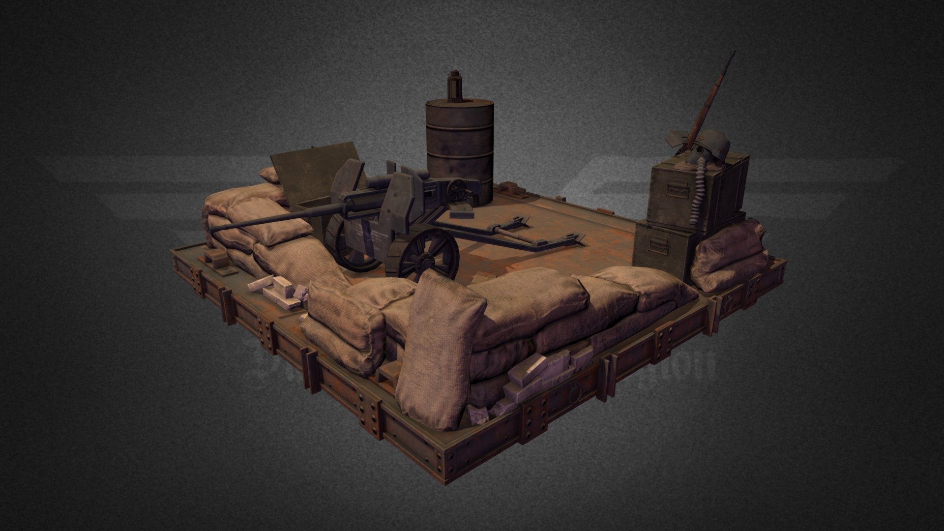 A small diorama with some generic game ready assets set in a WW1 Alternate history setting 3d model