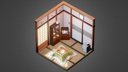 Isometric Japanese Room room, diorama, kotatsu, japanese-style, substancepainter, substance, japanese, isometric2020challenge