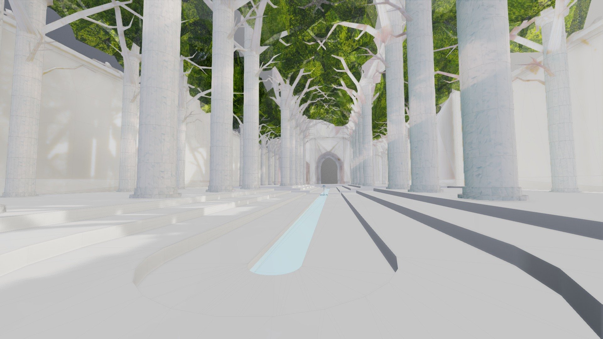 A hybrid palace mixing classic columnades with bizzard tree canopy 3d model