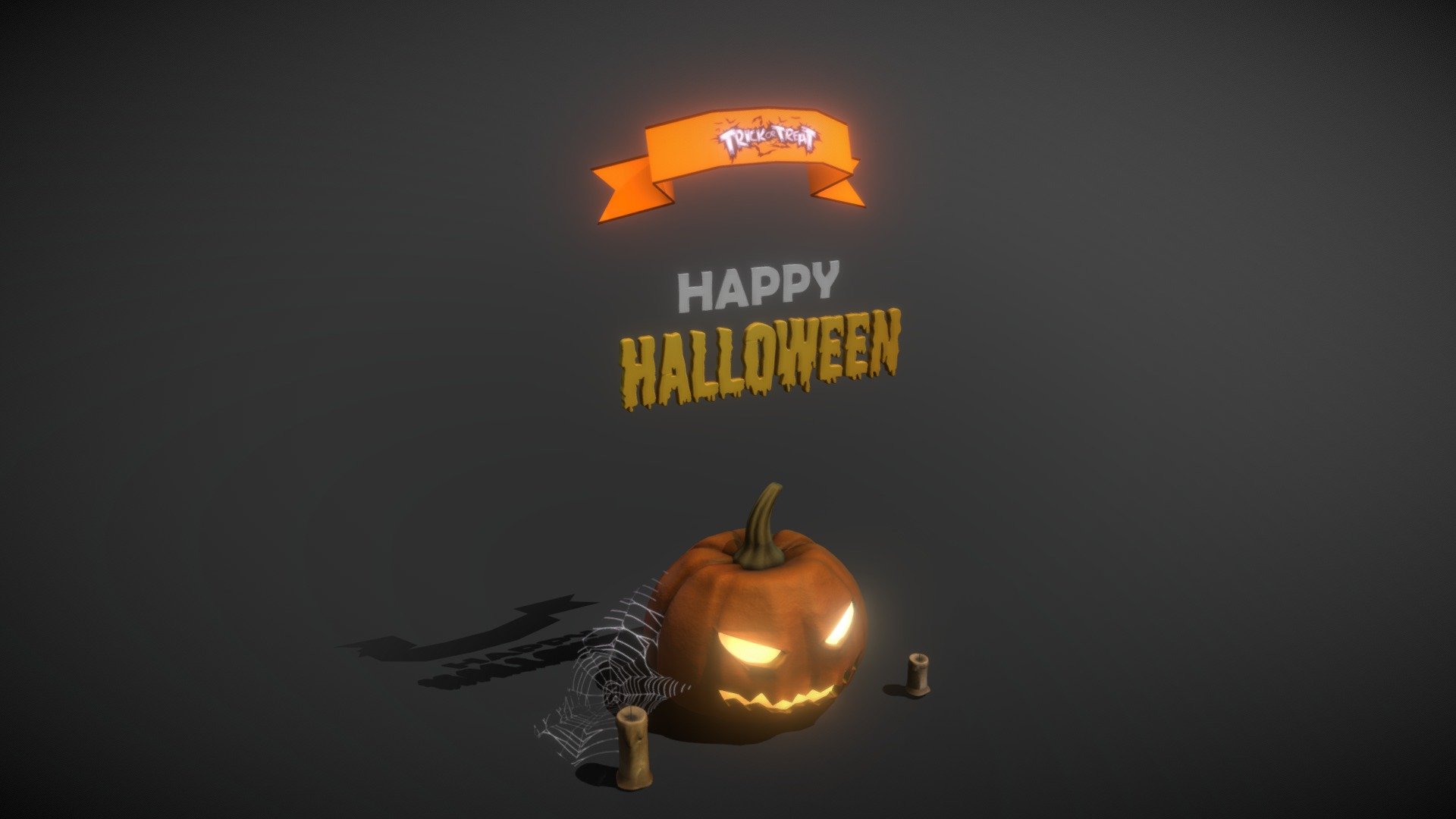 A creepy halloween scene created using low poly 3D models such as,

Pumpkin, candles, Trick or treat banner, spider web, 3D halloween text.

The asset is low poly and optimized to perform well in AR(Augmented Reality) scenes, VR(Virtual Reality) scenes and games. It is very mobile friendly and game ready asset 3d model