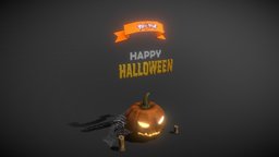 Halloween Pumpkin for AR, VR and Games vr, ar, candles, banner, spiderweb, trickortreat, unity3d, blender, halloween, pumpkin
