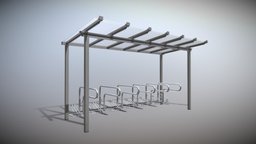 Bicycle Stand [1] Version [8] Glass Roof 4800mm bicycle, parking, metallic, vis-all-3d, 3dhaupt, street-furniture, software-service-john-gmbh, glass, bike-stand, parking-space, bike-stand-1, modulare-bike-stand-construction-kit