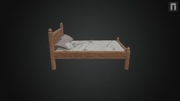 Medieval Bed oak, pillow, reconstruction, sheet, rope, realistic, old, middle-age, matress, bedding, 15th-century, bedframe, 3d, archaeology, wood, history, wes-archaeology, unmade, linnen