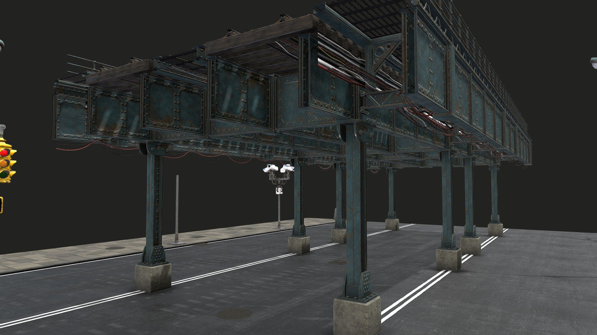 Modular Elevated Railway set I created for my Critter Junction project.

This is another iconic touchstone for the project, synonymous with the visual identity of NYC and specifically of 70's NY cinema like The French Connection and Taxi Driver. 

This set is versatile and can be configured in any number of ways (including non railway structures)

Created using 3DS Max and Substance Designer 3d model