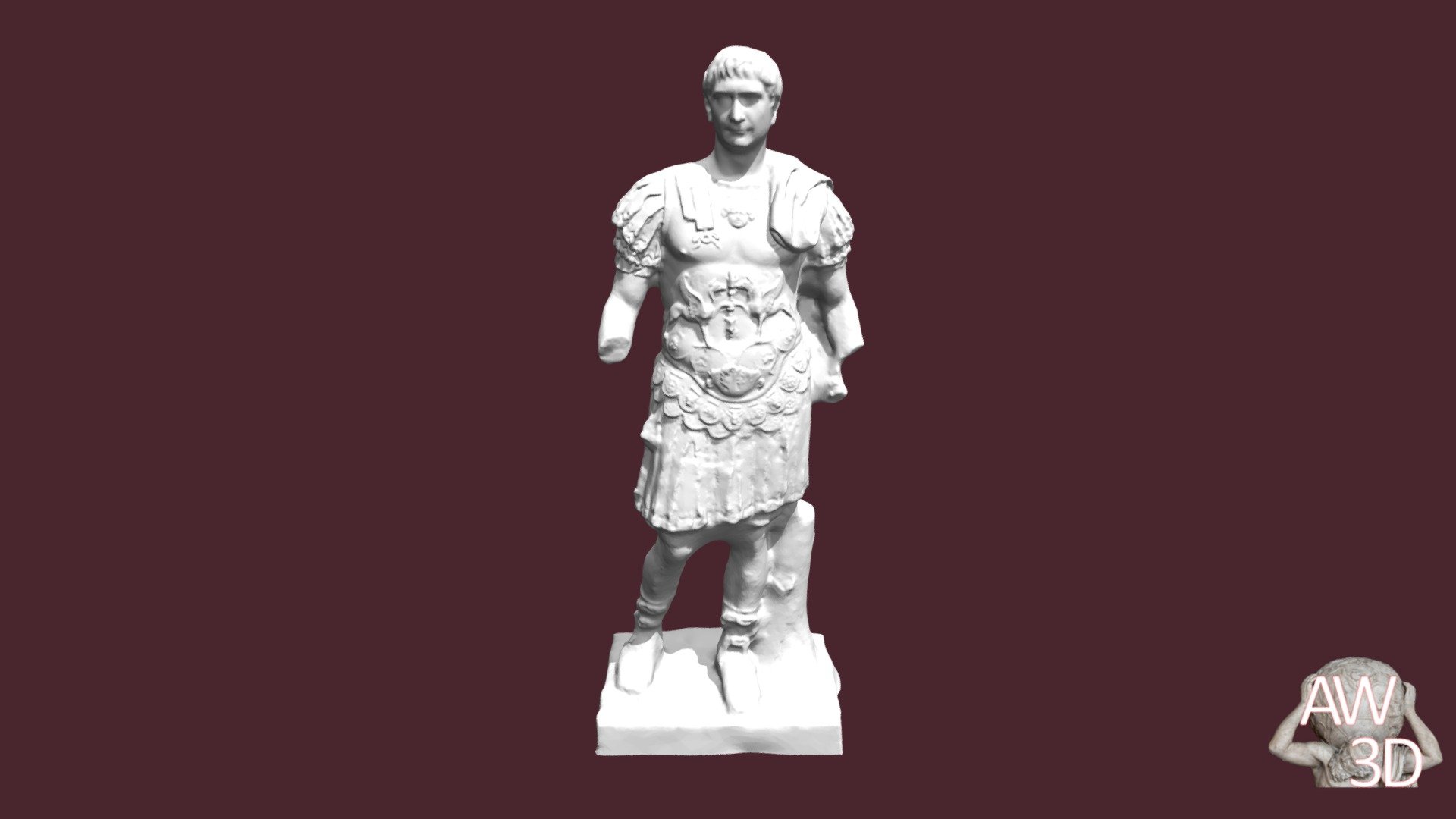 This is a 3D model of an ancient marble statue in the Glyptotek Museum in København, Denmark. It is a sculpture of the Roman emperor Trajan. The statue depicts Trajan in a standing position with pieces of both arms missing from the statue. Trajan ruled Rome from 98 to 117 CE. He was seen as a very benevolent ruler and was most known for projects that benefited the Roman society. Such projects include constructing aqueducts and building public baths. 

Bibliography: AncientRome.ru; Ancient History Encyclopedia: Trajan

Ancient World 3D
This model posting is part of Ancient World 3D, a project that provides curated 3D open access content for Classical Studies. Each model has an etched catalog# and 3D Printable frame for building a library. The original model was posted by 3DWP. This entry was composed by Chloe Antonio and Ryan Knapp (Dr. Elizabeth Thill, advisor) 3d model
