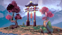 Stylized Ancient China Props tree, fish, ancient, flora, flowers, china, arch, koi, pond, props, water, low-poly-model, props-assets, prop_modeling, stylized-environment, koifish, waterlily, ancient-china, stylized-texture, handpainted, lowpoly, stylized, china-arch