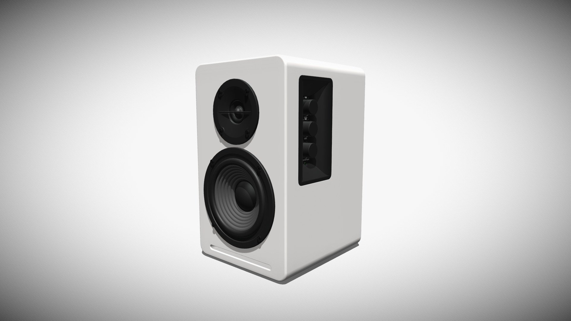 Detailed 3D model of a white Bookshelf Active Speaker, modeled in Cinema 4D. The model was created using approximate real world dimensions.

The model has 37,559 polys and 37,738 vertices.

An additional file has been provided containing the original Cinema 4D project files with both standard and v-ray materials, textures and other 3d export files such as 3ds, fbx and obj 3d model