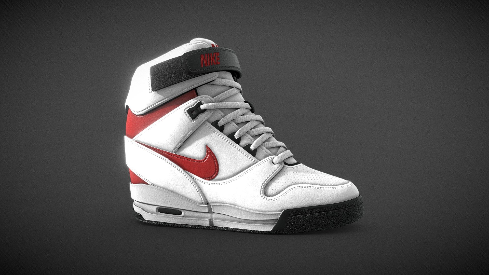 Nike Revolution Sky High - Wedge Women’s sneakers

Game and production ready, polycount optimized for quality, ideal for high quality Characters and Close-Ups
Internal parts modeled and textured, ideal for customization or animation
Laces are continuous, no cuts behind the eyelets

Single UV space
PBR and UE4 4k Textures
Low Poly has 5.7k quads
FBX, OBJ, ZTL

Includes 4 color variants:
White/Red/Black
Black-Pink-White
Black-White
White-Grey - Nike Revolution Sky High - Buy Royalty Free 3D model by Feds452 3d model