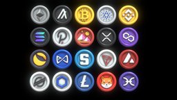 20 Cryptocurrency coin pack with cartoon style
