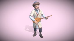 Musician Character Animated music, people, game-ready, optimized, illustration, musician, close-up, render, character, low-poly, lowpoly, man, animated, male, textured, gameready, dombra