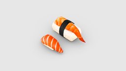 Cartoon Shrimp Tail Sushi food, shrimp, rice, eat, kitchen, cooking, miscellaneous, sushi, seaweed, lowpolymodel, handpainted, japanese