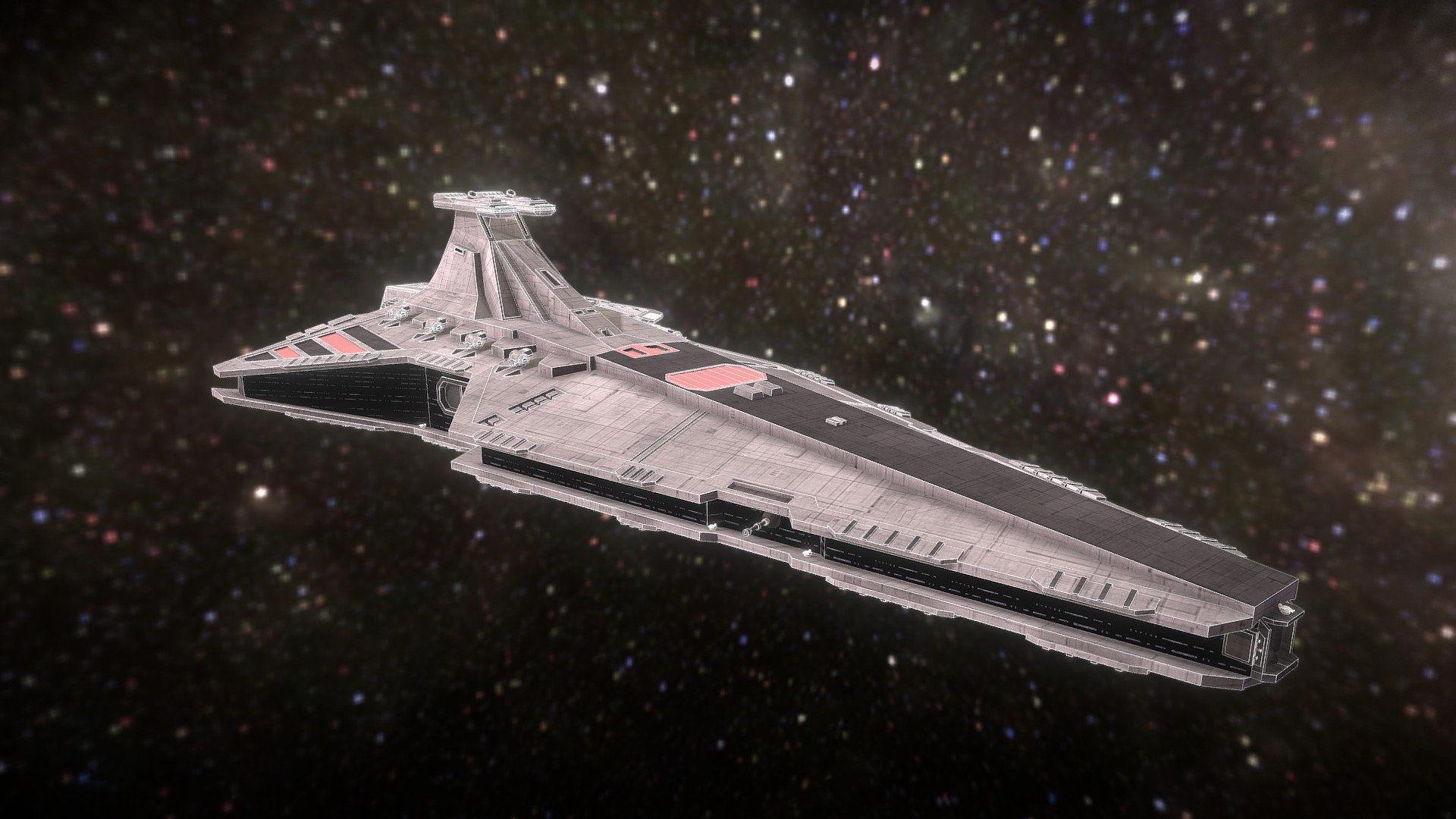 A well-built but little-known ship, the Venator-class Star Destroyer Mark II served as an intermediary design between the Venator Mark I and the later Imperial class. It was more of a test-bed to try out new design ideas than as a dedicated warship of the Republic 3d model