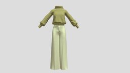 Outfit wool turtleneck sweater and palazzo pants clothes, pants, sweater, outfit, wool, marvelousdesigner, turtleneck, clothing, marvelousdesigner-clothes