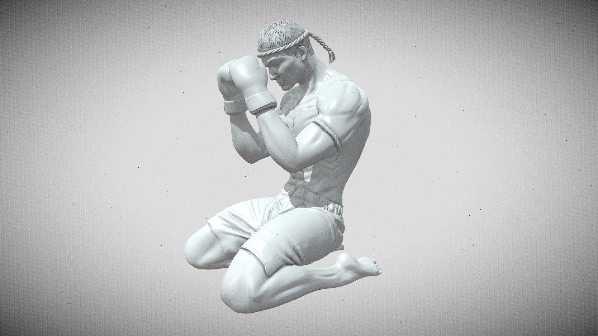 For ease of printing and assembly, the fighter is divided into parts: head, torso, arms, gloves, hips and legs.
the overall size is 120mm, but you can change it to your liking.

there is also an obj file, where it is divided into parts, but all the parts are together in one file. And an additional stl file, where the fighter is completely combined, if you want to print it as a single element 3d model