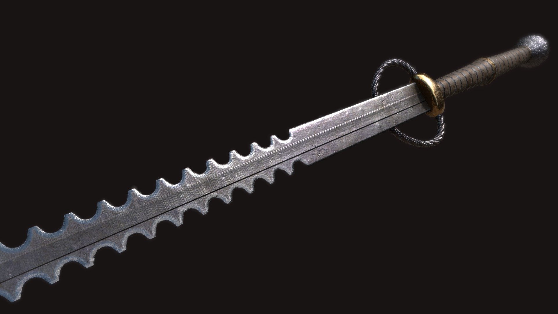 This is once again a two handed sword with a saw blade cut, this time with smaller teeth 3d model