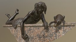 Meisje Spelend Met Hondje bronze, leo, statue, kunst, hartog, brons, zoetermeer, evertdenhartog