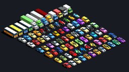Casual Vehicles Pack truck, vehicles, toon, cars, bus, casual, game-ready, low-poly, racing, car, stylized
