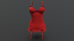 Female Red Cami Lingerie With Garters red, bed, , girls, clothes, night, dress, womens, lace, outfit, lingerie, garters, pbr, low, poly, female