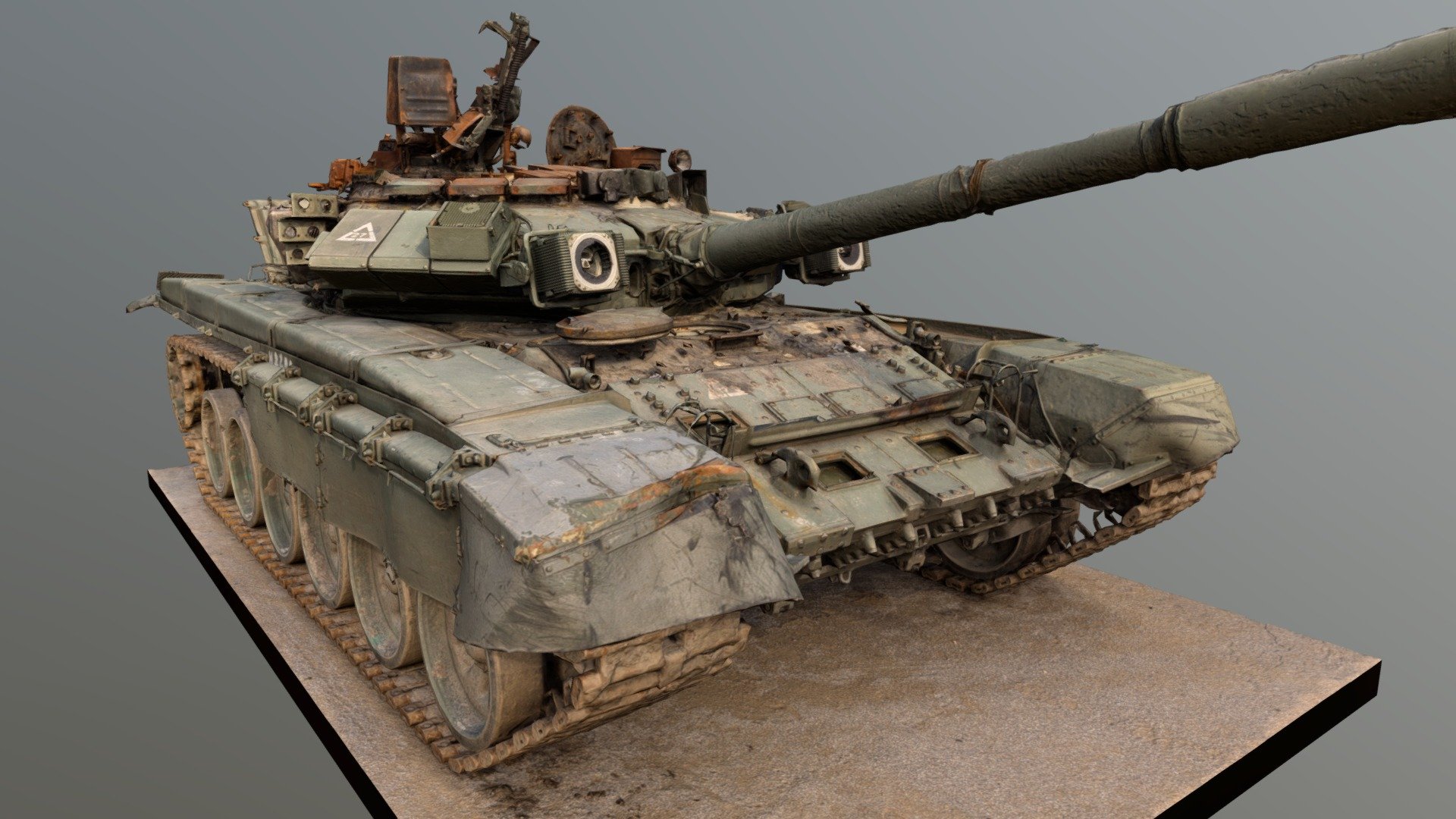 Russian tank T-90A destroyed by the Armed Forces of Ukraine in Chernihiv region during the 2022 invasion of Ukraine.

The unit was showcased in Letná, Prague, Czech republic 3d model