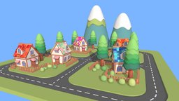 Cute Stylized Village scene, toon, cute, cartoon, house, city, stylized, village, noai