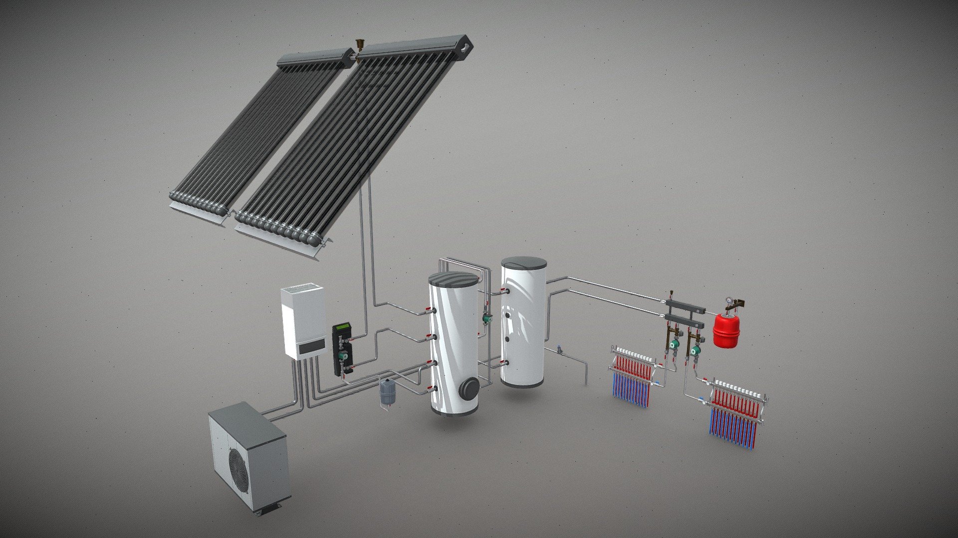 Bron: http://tinyurl.com/4rn3k7a6 - Warmtepomp-installatie met zonnecollector - 3D model by Stichting Consortium Beroepsonderwijs (@scb3d) 3d model