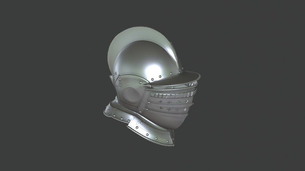 The segmental closed helmet with visor. Work in progress - Medieval helmet - 3D model by Kirill Ryadovenko (@Hitodenashi) 3d model