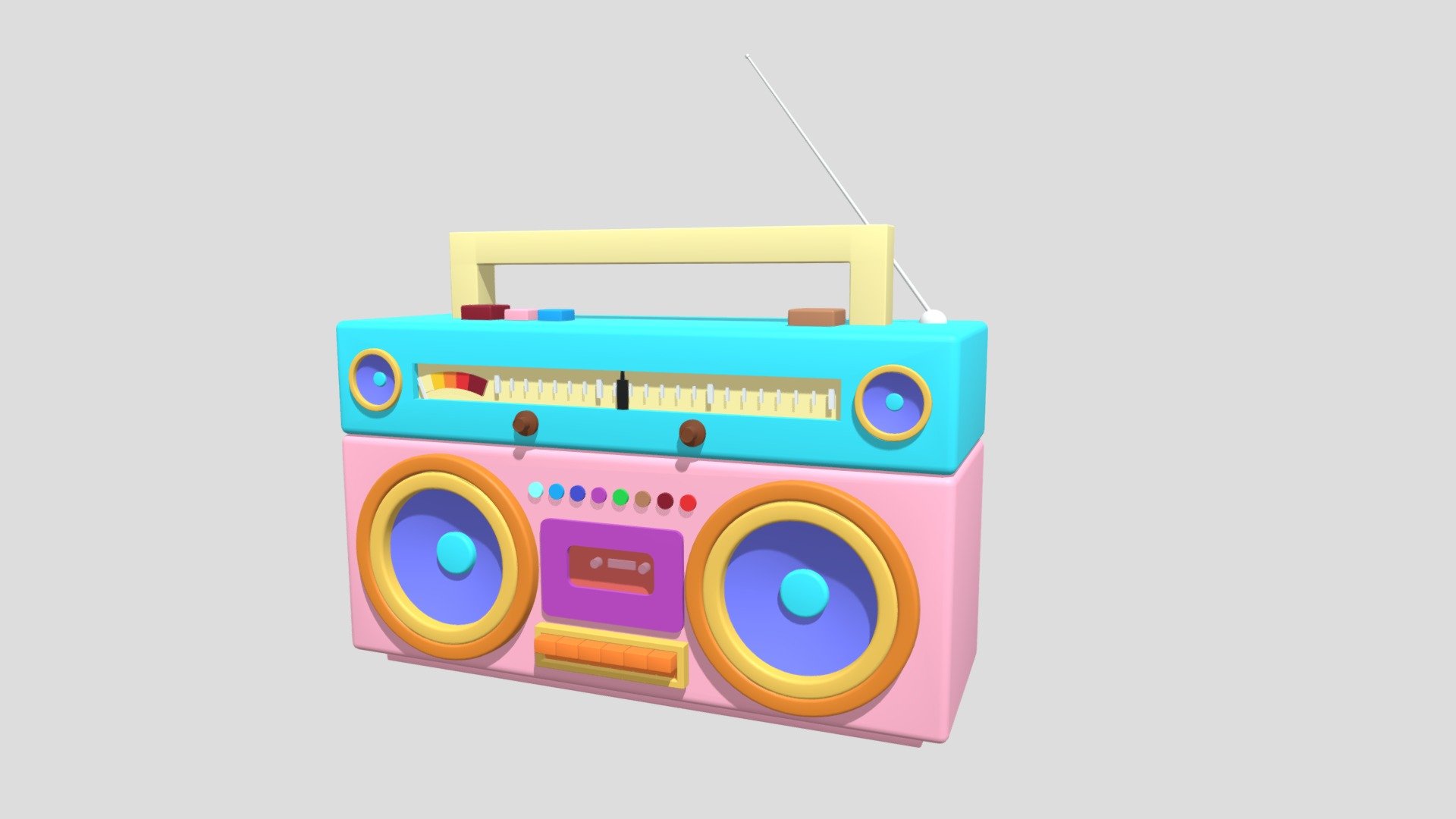 -Cartoon Boombox.

-This product contains 32 objects.

-Vert: 11,501 poly: 10,520.

-This product was created in Blender 2.935.

-Formats: blend, fbx, obj, c4d, dae, abc, stl, glb,unity.

-We hope you enjoy this model.

-Thank you 3d model