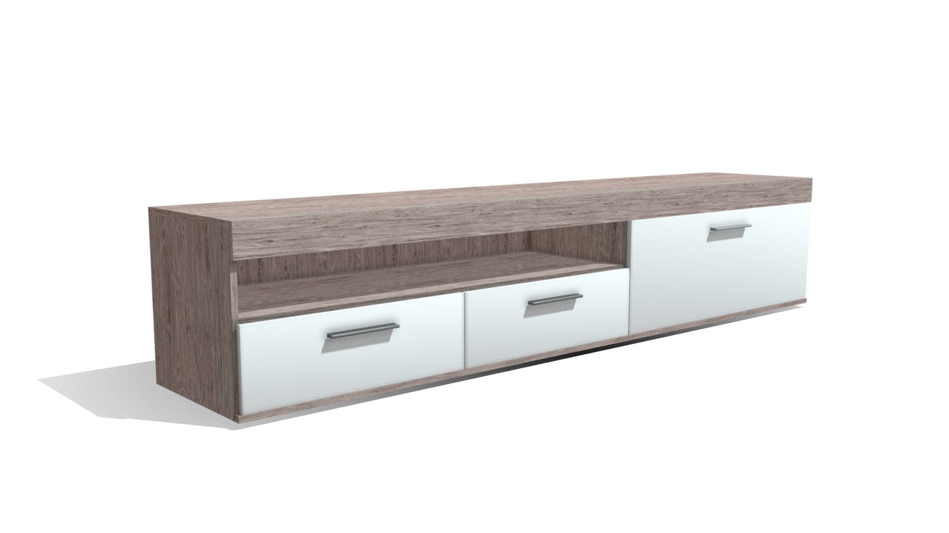 This modern TV shelf has enough room for your gaming console, BluRay player, record player, amplifier, a 45