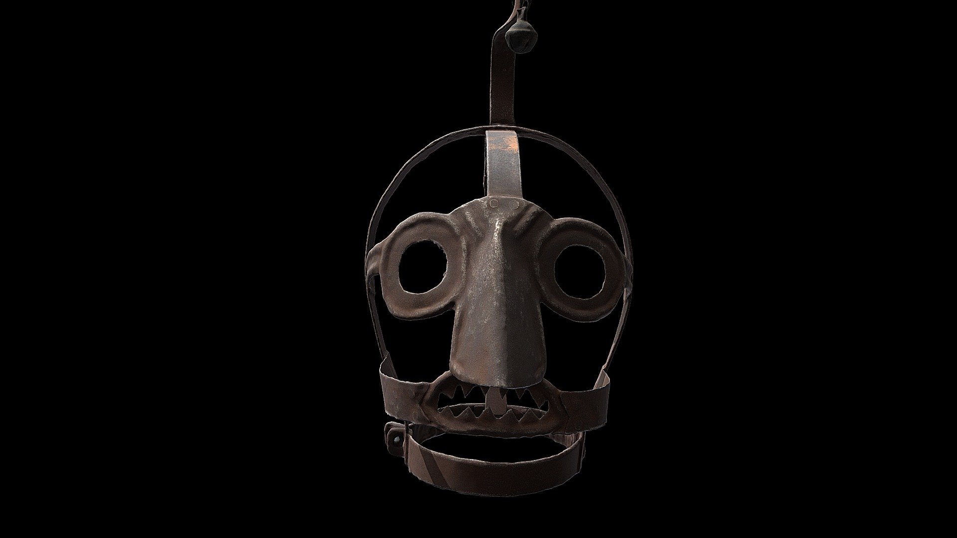 A Belgian Iron ‘scold’s bridle’ or ‘branks’ mask, with bell, used to publicly humiliate and punish, mainly women, for speaking out against authority, nagging, brawling with neighbours, blaspheming or lying. c.1550-1800.

Loan: Wellcome Trust RIGHTS: Data in the title, made, maker and details fields are released under Creative Commons Zero Descriptions and all other text content are licensed under a Creative Commons Attribution 4.0 licence Scanned using Cyreal multi camera photogrammetry platform www.cyreal.com © The Board of Trustees of the Science Museum - Iron ‘scold’s bridle’ - Science Museum London - 3D model by Cyreal.com (@Cyreal) 3d model