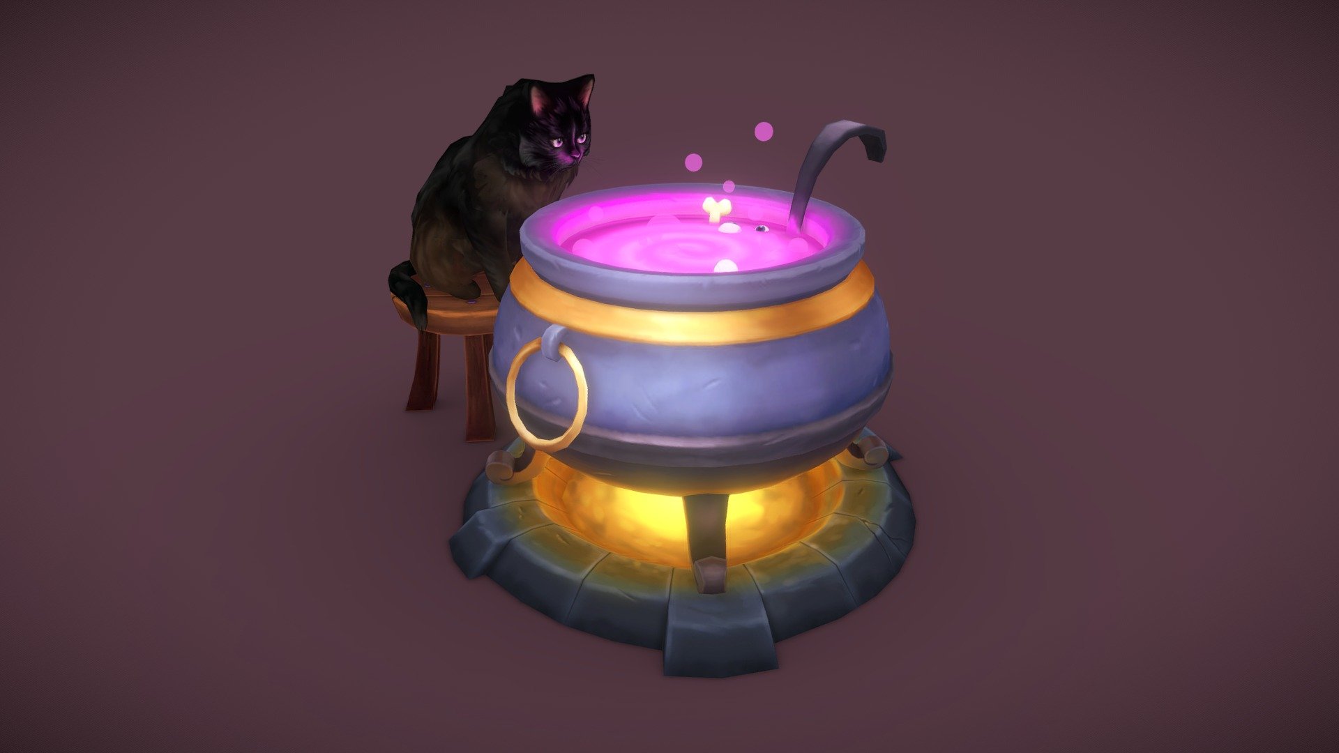 A handpainted piece that I've been thinking about since Halloween. Always wanted to do a magical cauldron and I've been trying to work on adding characters to my scenes. Wanted to tell a bit of a story with this curios cat, and she is based on a silly cat that I have been getting to know 3d model