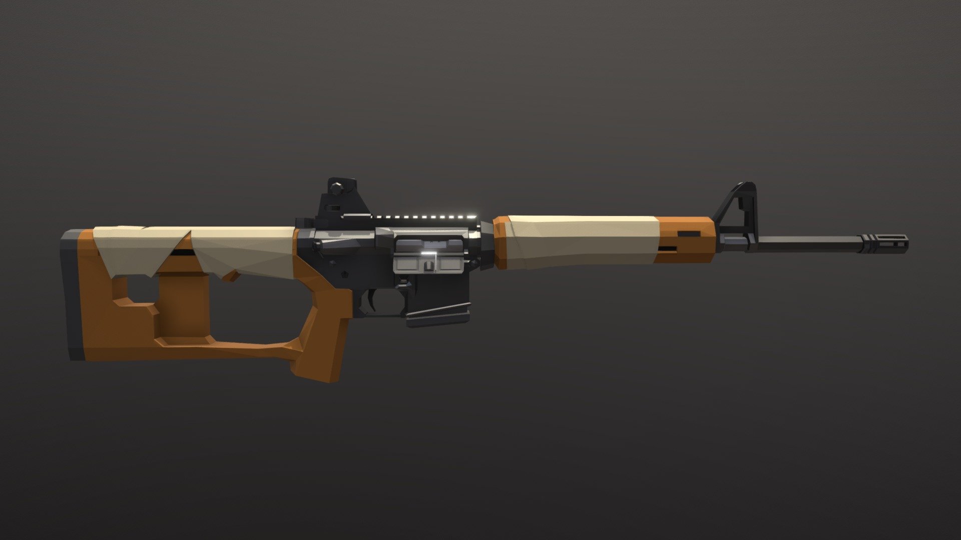 Low-Poly model of ADAR 2-15, russian semi automatic clone of AR-15 with SVD inspired furniture. I also added some cloth wrapped around stock and handguard cuz it looks cool 3d model