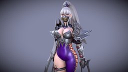 Assassin hair, blood, armor, suit, red, assassin, purple, killer, asian, gray, metal, woman, artstation, stylizedcharacter, girl, animation, blue, concept, rigged, blade
