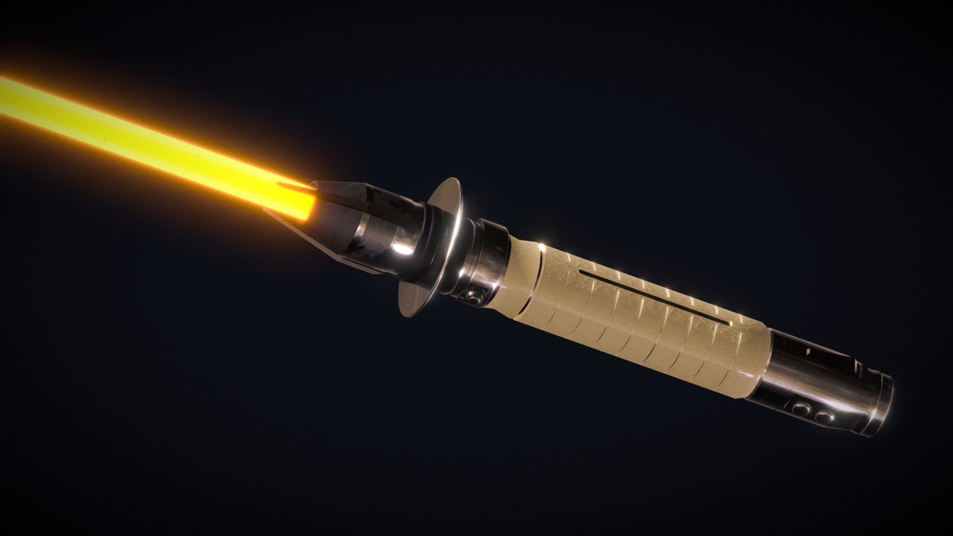 This is my first 3D project I made with Blender. 
Lightsaber of Shin Hati, Lord Baylan Skoll's apprentice in Star Wars' AHSOKA mini series. Hoping to see more of her appearance in Star Wars' future projects!

note: it's originally orange sort of red kyber crystal but idk why it looks more yellowish in here x 3d model