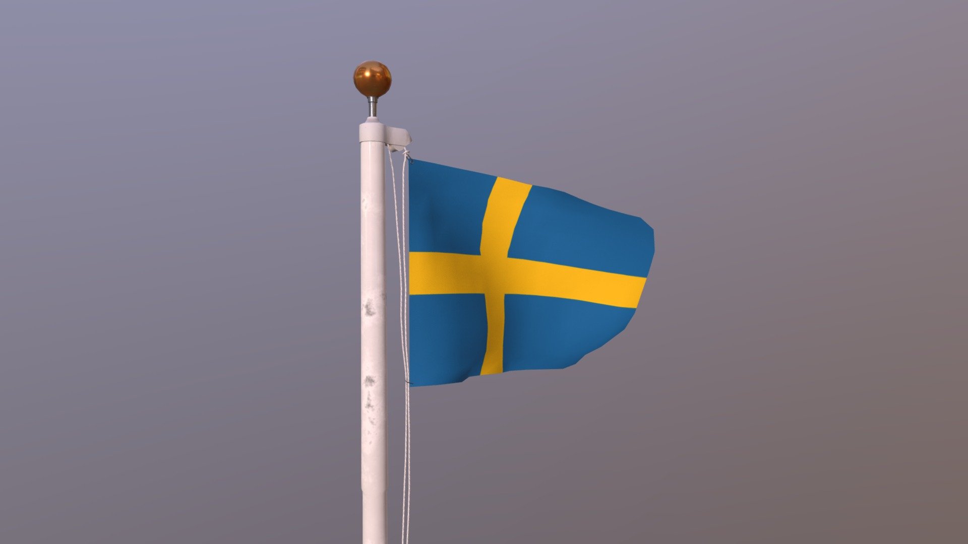 Flag of Sweden (waving in the wind) / Sveriges flagga (viftar i vinden)

A low poly 3D model of an animated and rigged flag. The low poly flag was modeled and prepared for low-poly style renderings, general visualization, background.

UV Layout maps and Image Textures resolutions: 1024x1024 px; PBR Textures created and baked (SimpleBake) in Blender and included diffuse, roughness, metalness and normal maps. 
The entourage is separate object, 2D girl for visual scale (175 cm) plus terrain, and have simple material with colors and it's just for presentation.

The animation has 190 frames.

Details:

real world dimensions




Flag cloth size

-length: 140 cm
-width: 90 cm




Flagpole size

-diameter: 10 cm
-height: 680 cm

v.7 - Flag of Sweden (animated) - 3D model by mihais (@m1hais) 3d model