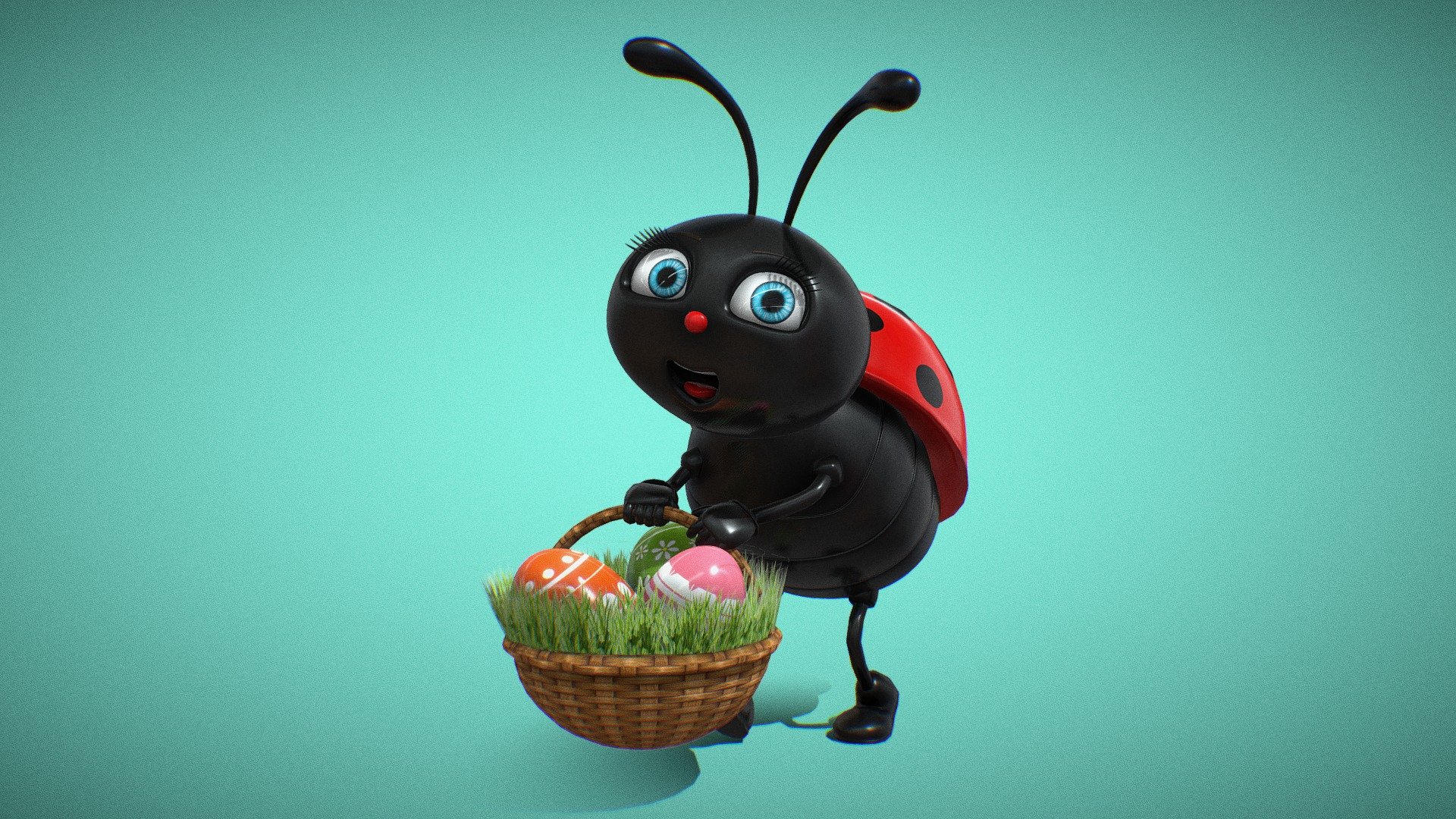 This 3D creation features a cheerful ladybug carrying colorful Easter eggs. This model captures the joy and excitement of Easter celebrations. Perfect for adding a touch of whimsy to your holiday-themed AR/VR projects 3d model