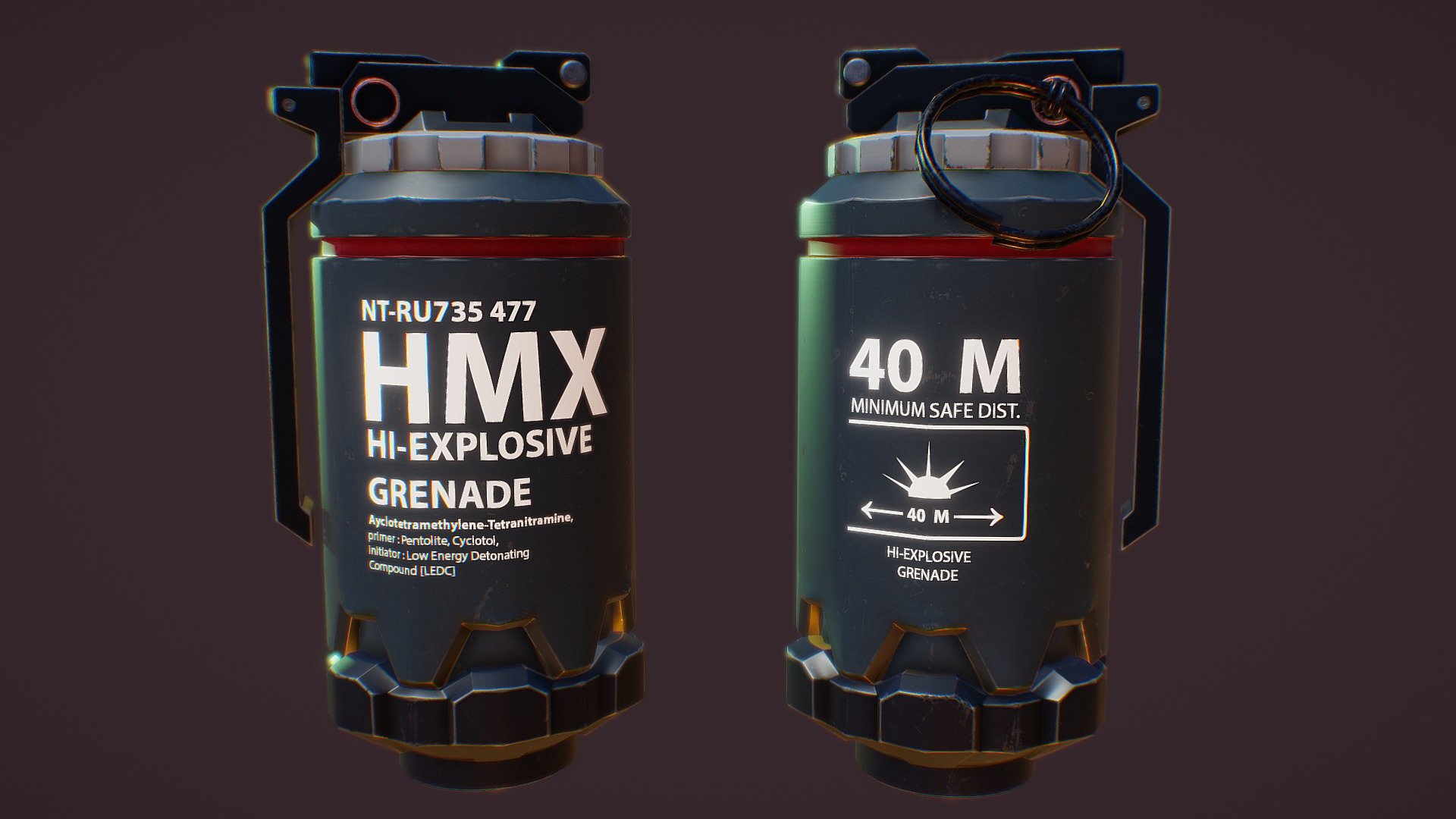 Low poly Grenade asset based on concept art of Ben Mauro for the movie Elysium.
Modeling/Uvs in Maya, baking in Substance Painter, texturing in Photoshop and Quixe. Started working on it to practice hard surface as part of an old polycount monthly challenge 3d model