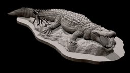 Purussaurus Sculpt sculpt, crocodile, miniature, diorama, paleontology, reptile, rick, paleoart, prehistory, paleo, miocene, purussaurus, zbrush, prehistoric, stikkelorum, purusaur, purusaurus