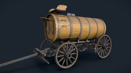 Water wagon wooden, barrel, wagon, farm, water, old, blender, blender3d, horse, wagonwheel, barrel-wagon, noai
