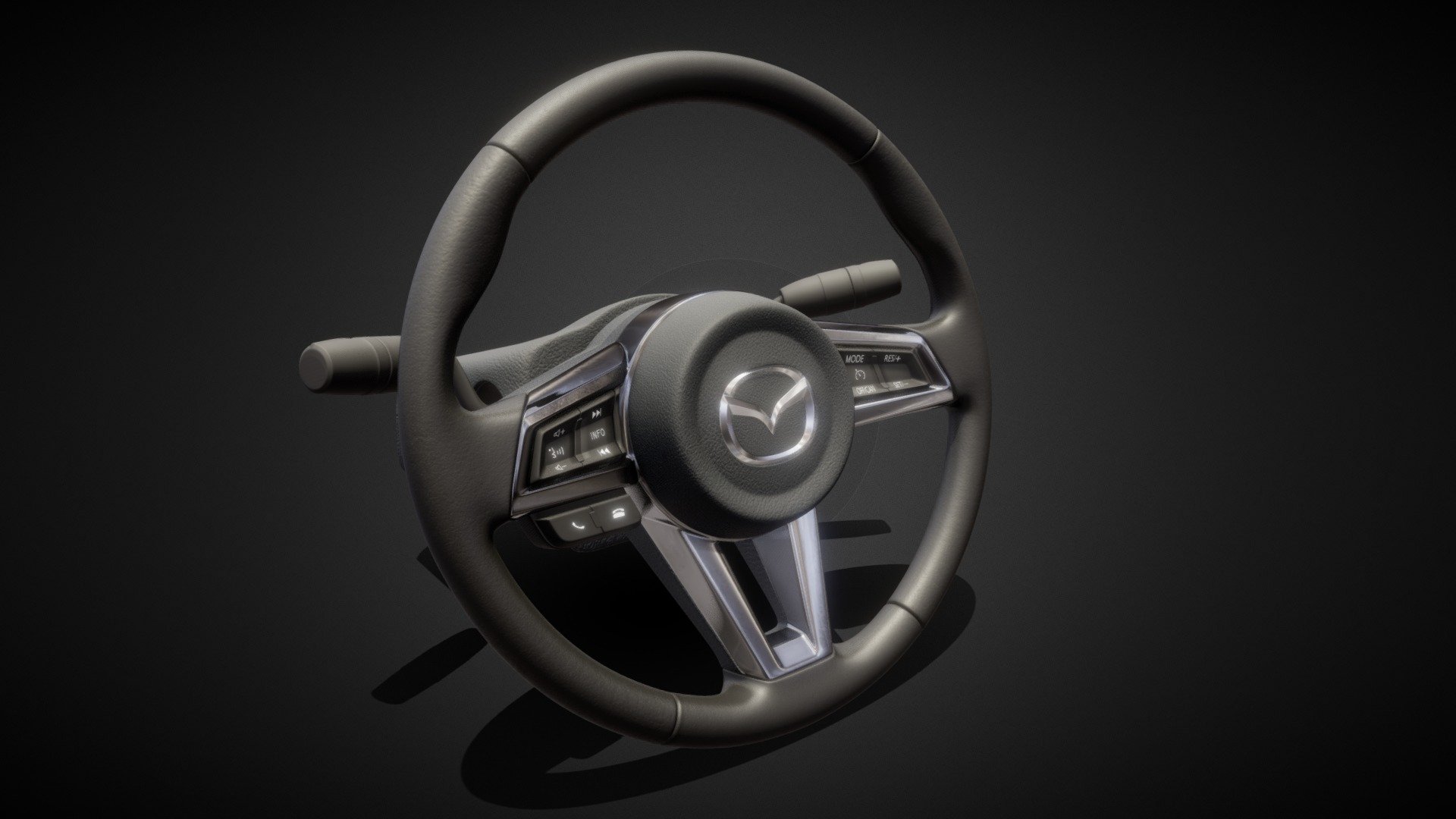 Hi! This is the steering wheel of a Mazda car. I made the model very detailed and so it fits into the interior for very accurate visualizations 3d model
