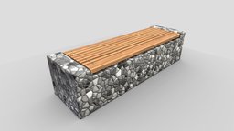 Bench [6] Wood on Mosaic Stone Block wooden, bench, block, mosaic, stones, park-bench, 3dhaupt, street-furniture, software-service-john-gmbh, blender3d