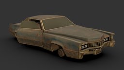 Shipwrecked Landyacht sedan, rusty, classic, american, coupe, downloadable, malaise, vehicle, pbr, lowpoly, gameasset, car, interior, gameready, noai