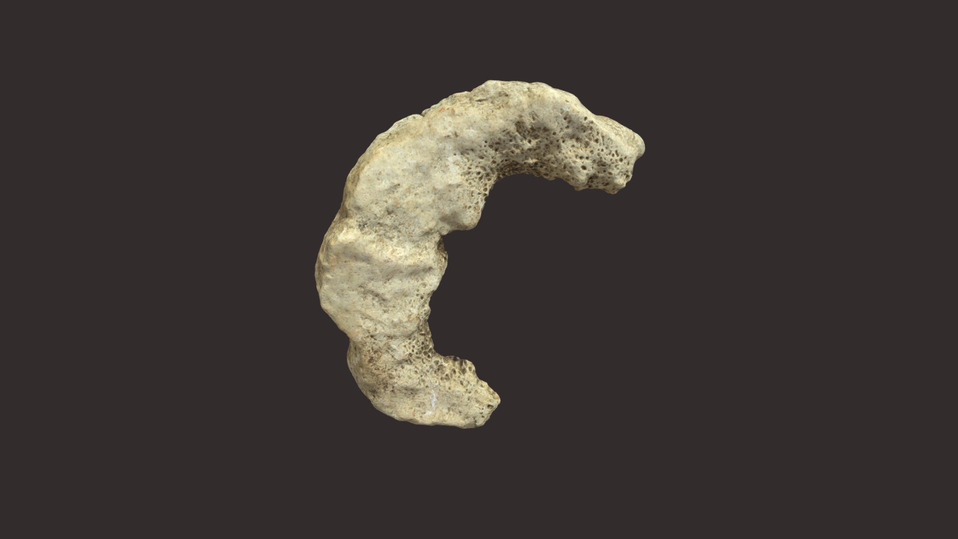 This fragment of antler was discovered at the multi-period settlement mound at Roisinis, Benbecula, and is probably processing waste from antler craftwork. The model was produced as a test of the technique required for modelling using Reality Capture 3d model
