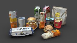 Food Pack food, fast, fastfood, foodscan, pbr, lowpoly, gameready