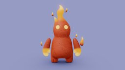 Fire Monster body, red, cute, chibi, flame, rig, bright, fire, kawaii, emission, substancepainter, character, handpainted, asset, game, blender, lowpoly, design, gameasset, stylized, monster, ghost, halloween, concept, rigged, magic