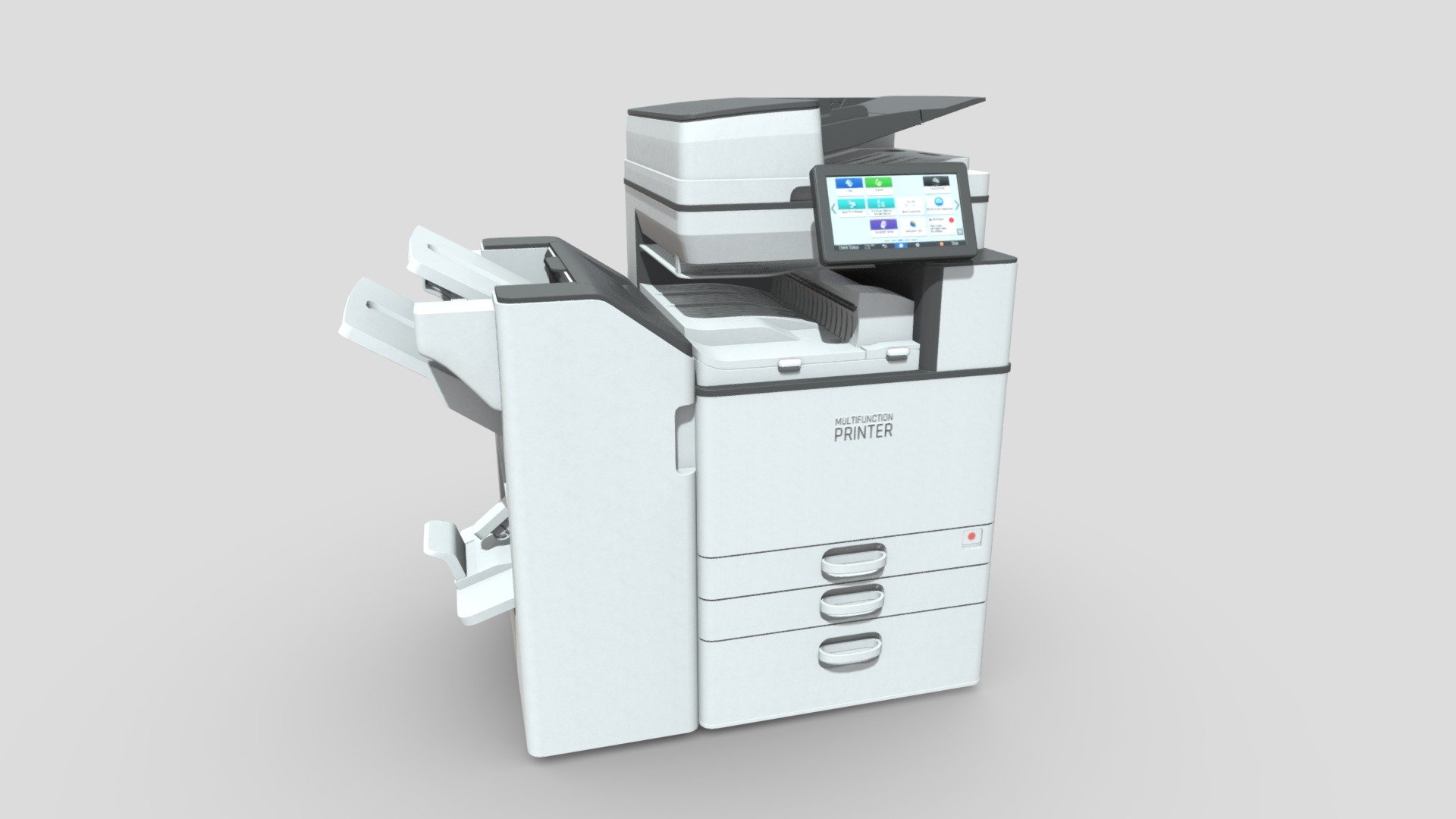 Multifunction Printer 3D Model by ChakkitPP.




This model was developed in Blender 2.90.1

Unwrapped Non-overlapping and UV Mapping

Beveled Smooth Edges, No Subdivision modifier.


No Plugins used.




High Quality 3D Model.



High Resolution Textures.

Polygons 29347 / Vertices 32702

Textures Detail :




2K PBR textures : Base Color / Height / Metallic / Normal / Roughness / AO

File Includes : 




fbx, obj / mtl, stl, blend
 - Multifunction Printer - Buy Royalty Free 3D model by ChakkitPP 3d model